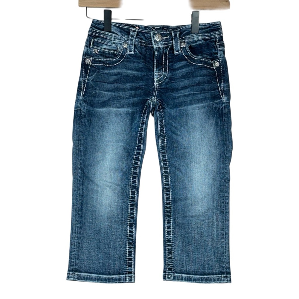 Miss Me Girls Cuffed Capri Medium Wash Distressed Denim Jeans SIze 12